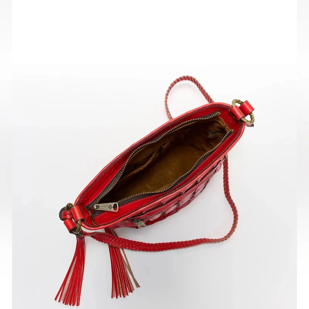 Patricia Nash Woven Leather Valbella Zip Crossbody Bag Bright Coral NWT